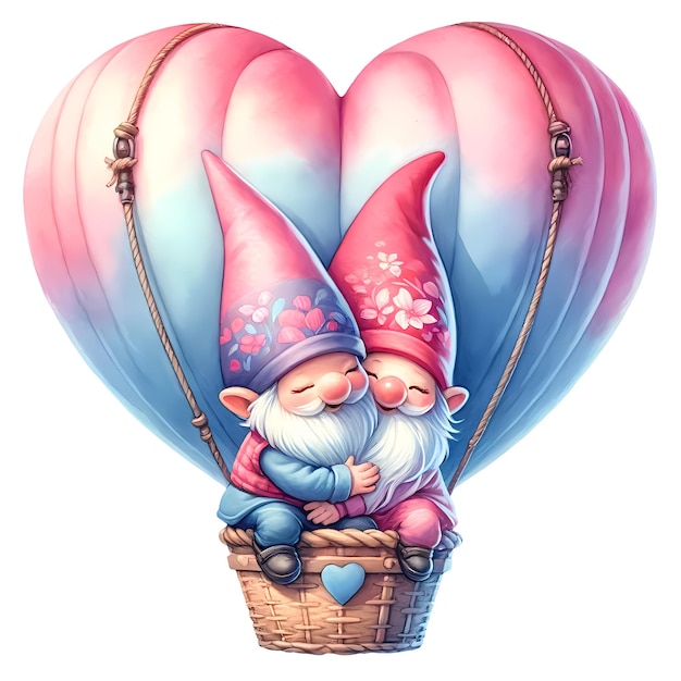 PSD cute gnome air balloon aquarell-clipart-illustration