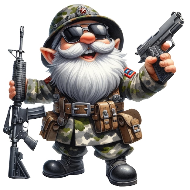 PSD cute gnome army soldier camouflage clipart-illustration