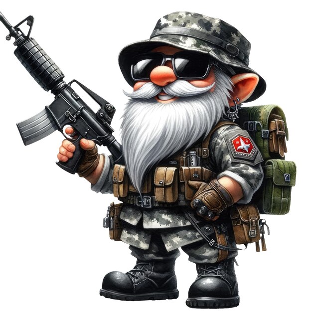 PSD cute gnome army soldier camouflage clipart-illustration