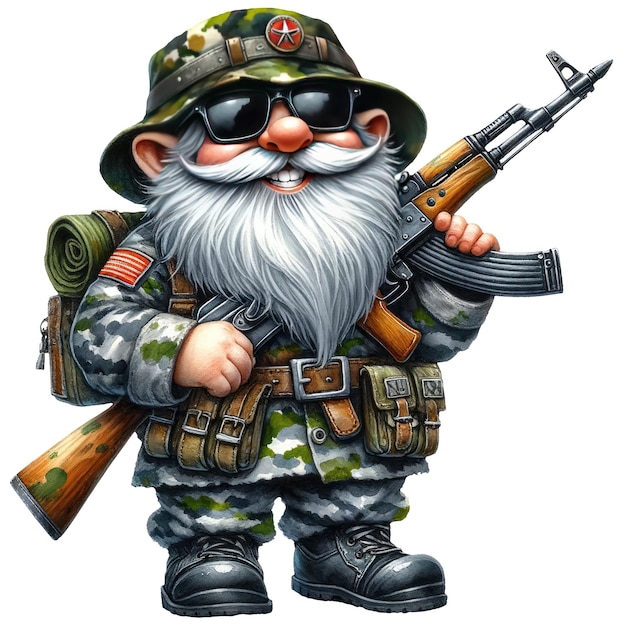 PSD cute gnome army soldier camouflage clipart-illustration