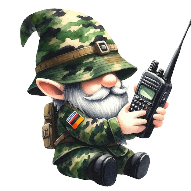 Cute gnome army soldier camouflage clipart ilustração