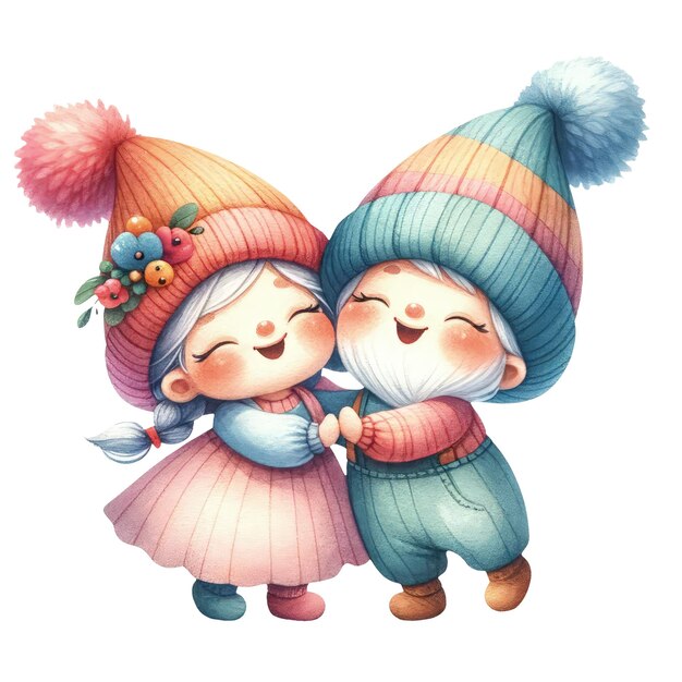 PSD cute gnome couple tanzende clipart-illustration