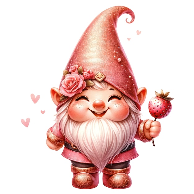 PSD cute gnome cupcake strawberry dia dos namorados clipart ilustração