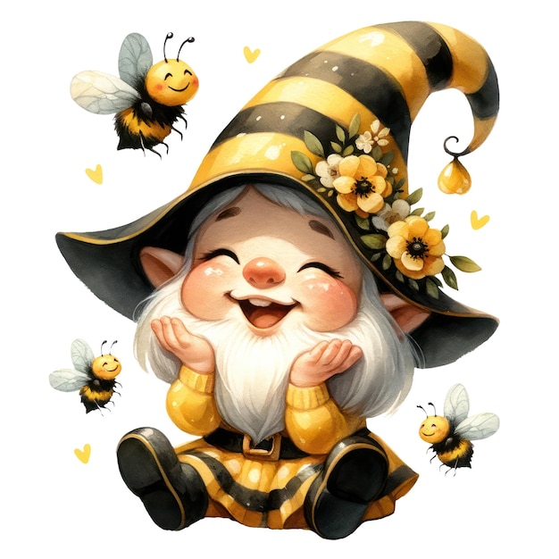 PSD cute gnome in bee-thematisches outfit verbreitung von liebe valentinstagsgeschenke clipart-illustration