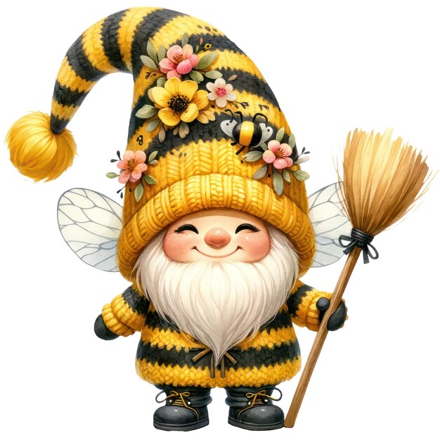 PSD cute gnome in bee-thematisches outfit verbreitung von liebe valentinstagsgeschenke clipart-illustration