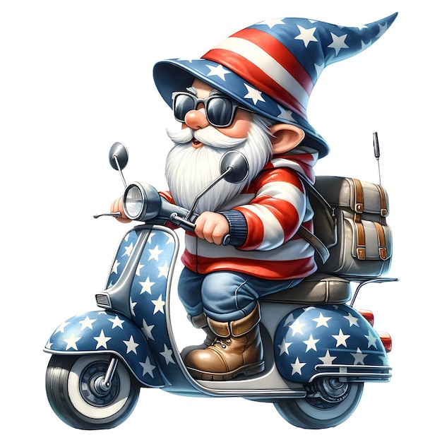 Cute gnome riding motorcycle amerikanische aquarell clipart-illustration