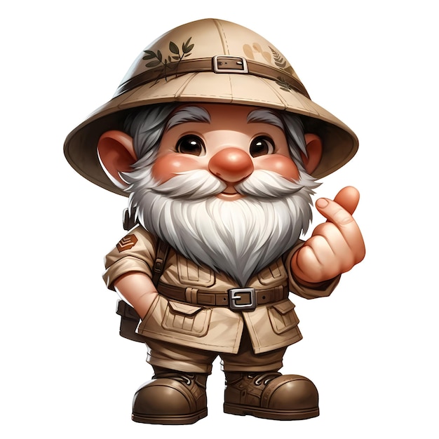 PSD cute gnome trägt safari-anzug aquarell clipart-illustration