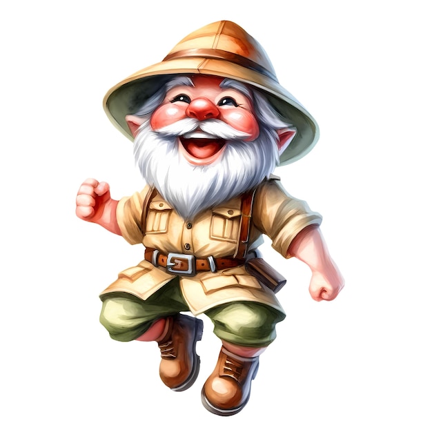 PSD cute gnome trägt safari-anzug aquarell clipart-illustration