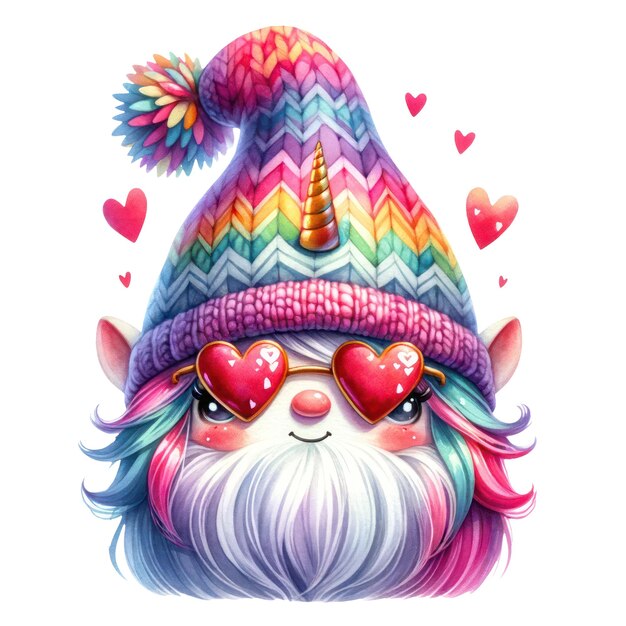 PSD cute gnome unicorn valentines clipart ilustração