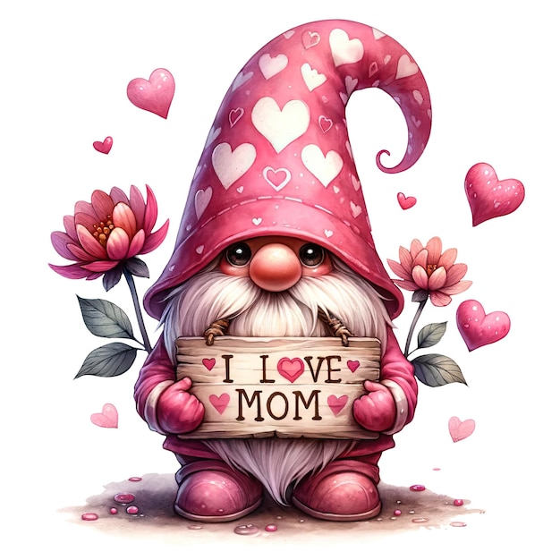 PSD cute gnome valentine aquarela clipart ilustração