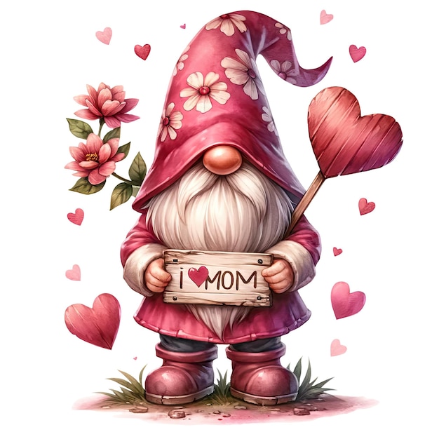 PSD cute gnome valentine aquarela clipart ilustração