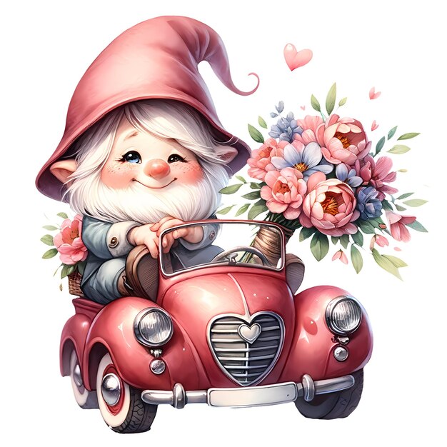 PSD cute gnome valentine car rouge à l'aquarelle illustration de clipart