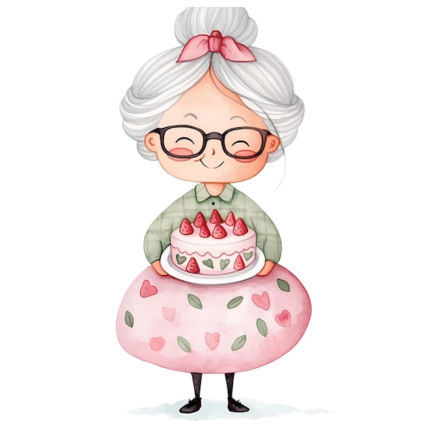 PSD cute grandma cake aquarell clipart-illustration