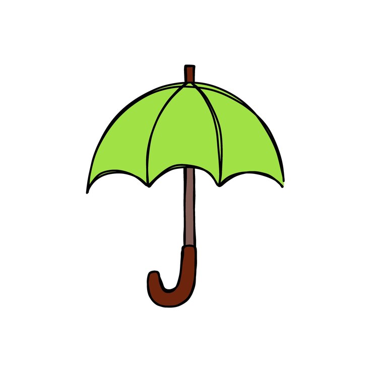 PSD cute green umbrella in doodle style