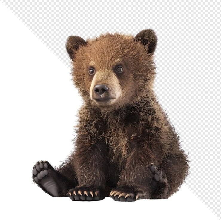 PSD cute grizzly bear cub sitting