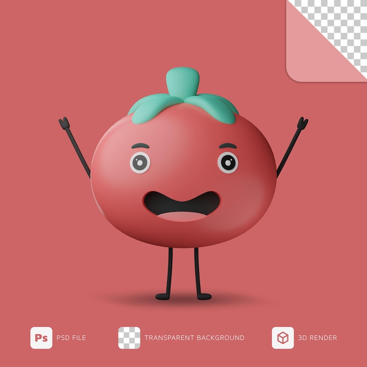 PSD cute happy tomato 3d illustration
