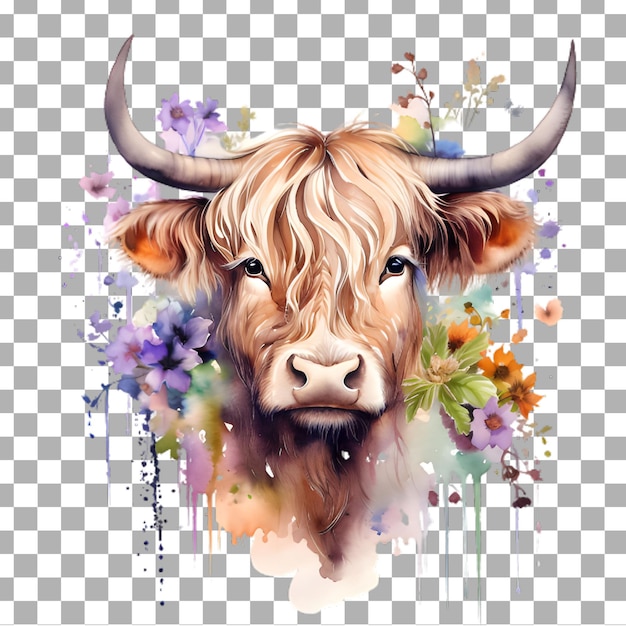 Cute Highland Vache Aquarelle Clipart Isolé