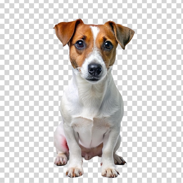 Cute jack russell terrier cão olhando para a câmera isolado em fundo transparente