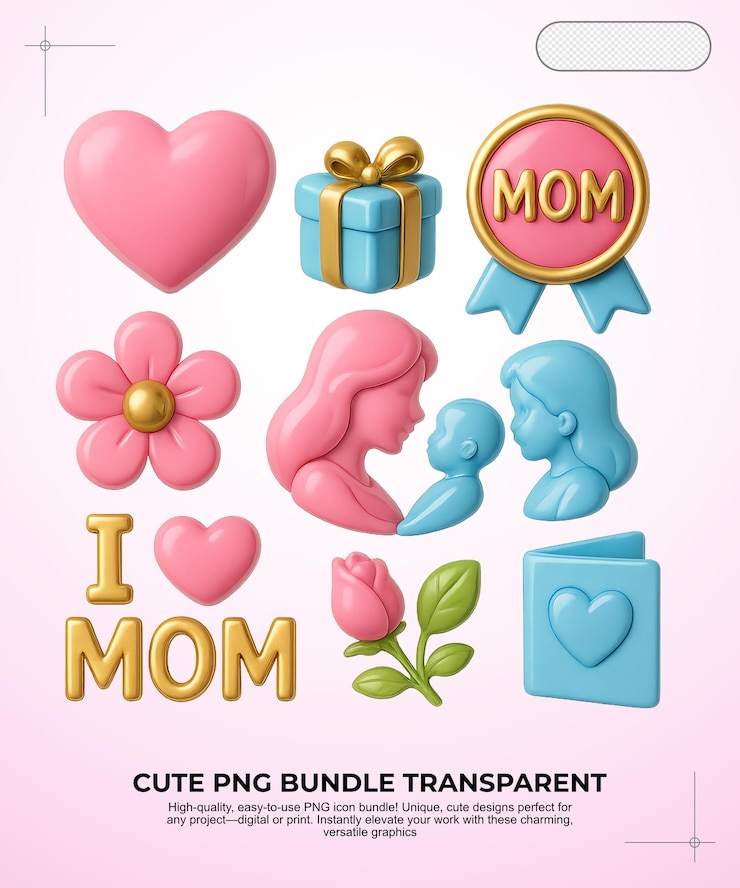 PSD cute journée des mères png bundle