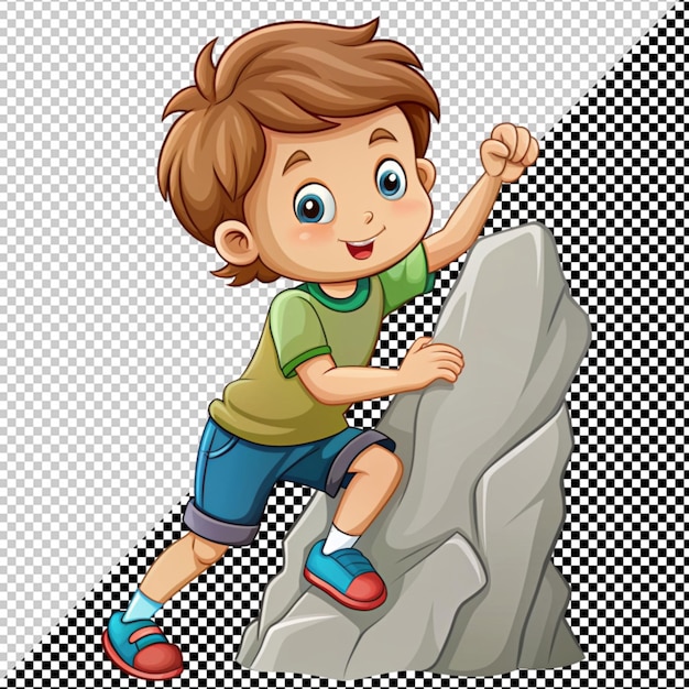 PSD cute little boy climbing on rock