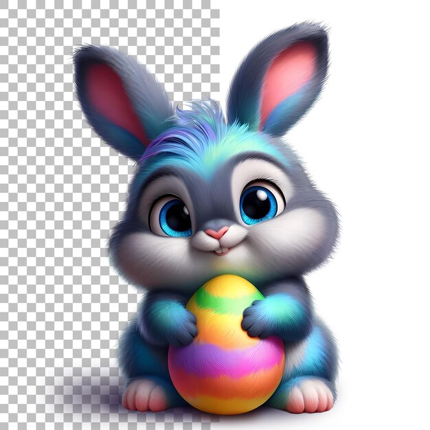 PSD cute little bunnys with easter eggs cartoon style