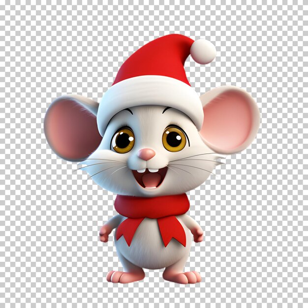 PSD cute lustige maus trägt weihnachtsmann hut für weihnachten transparenten hintergrund