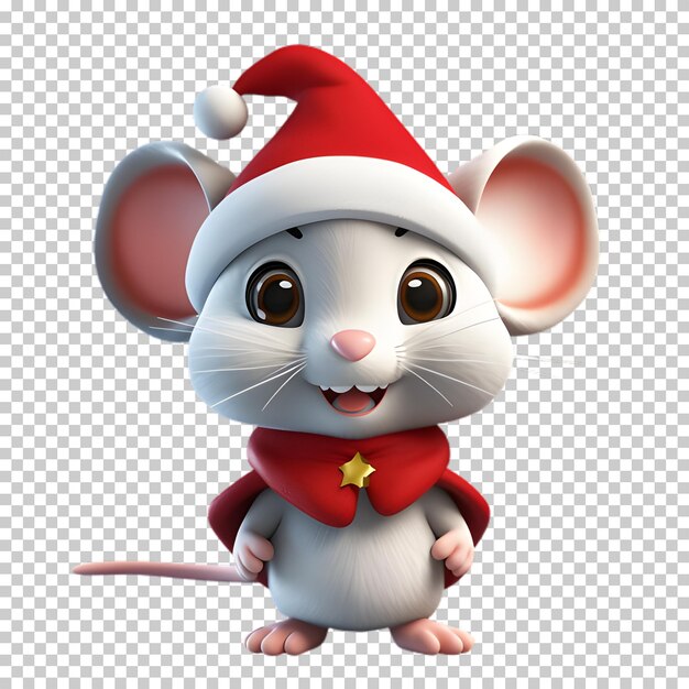 Cute lustige maus trägt weihnachtsmann hut für weihnachten transparenten hintergrund