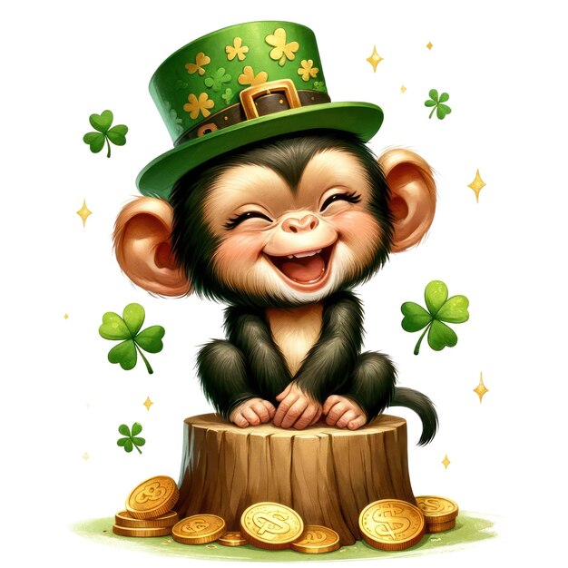 Cute monkey chimpanzee st. patrick's day clipart-illustration