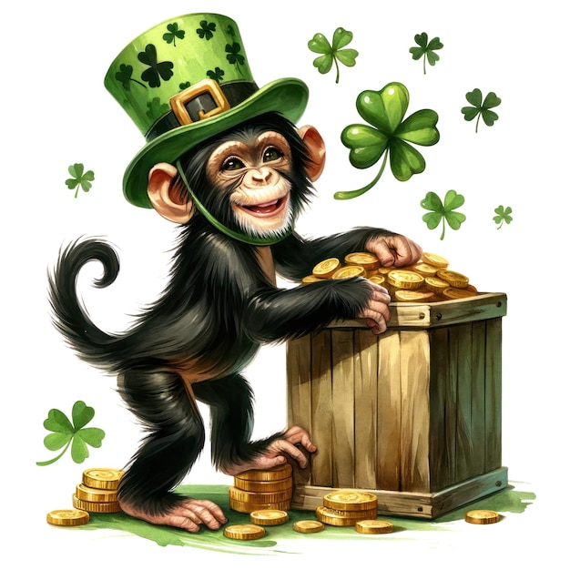 PSD cute monkey chimpanzee st. patrick's day clipart-illustration