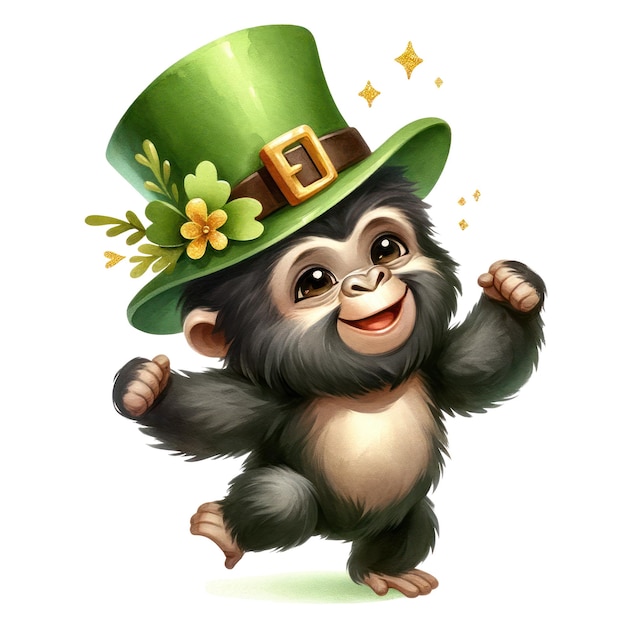 PSD cute monkey gorilla st. patrick's day clipart-illustration