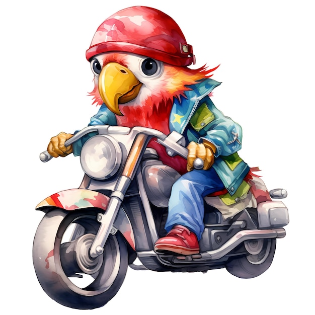 PSD cute parrot american motorcycle clipart ilustração