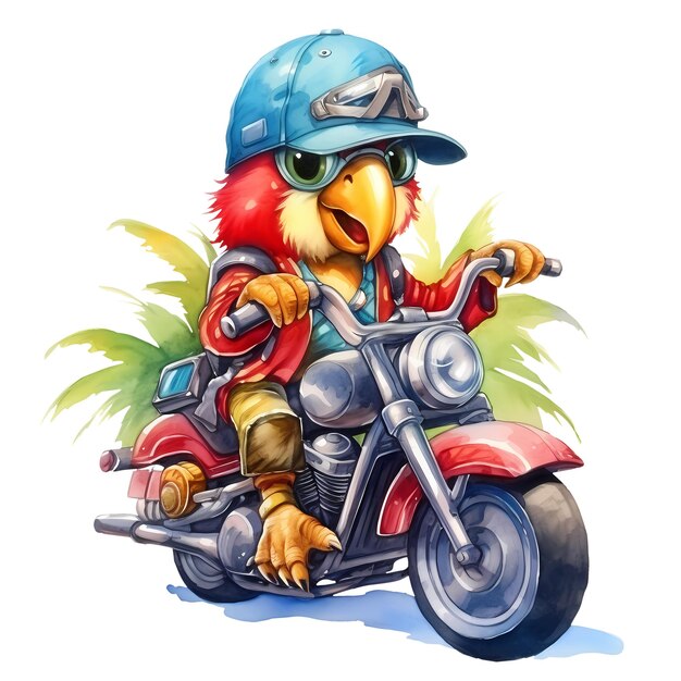 PSD cute parrot ilustración de clipart de motocicleta estadounidense