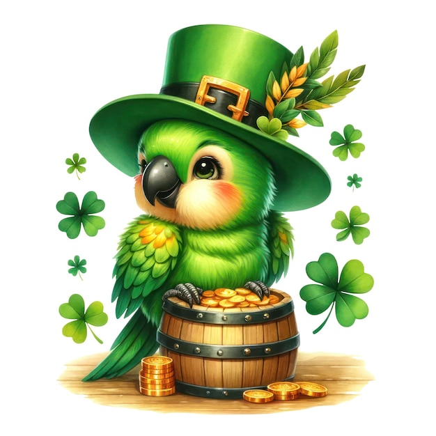 Cute parrot st. patrick's day clipart-illustration