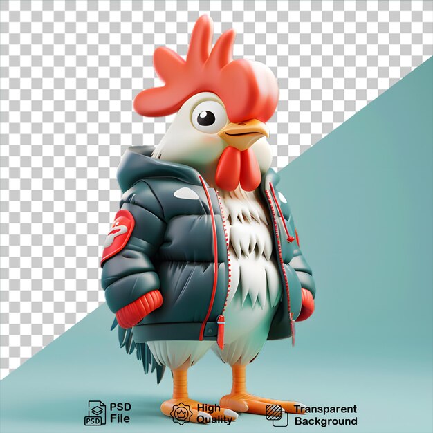 PSD cute pequeno galo 3d vestindo casaco em fundo transparente incluir arquivo png