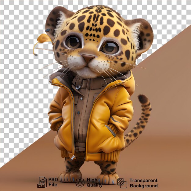 PSD cute pequeno leopardo 3d vestindo jaqueta em fundo transparente incluir arquivo png