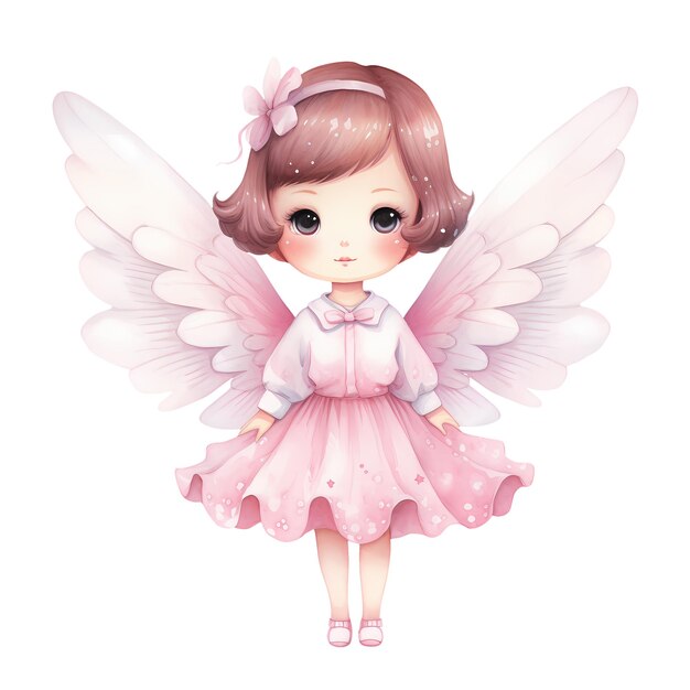 PSD cute pink baby fairy aquarela clipart ilustração