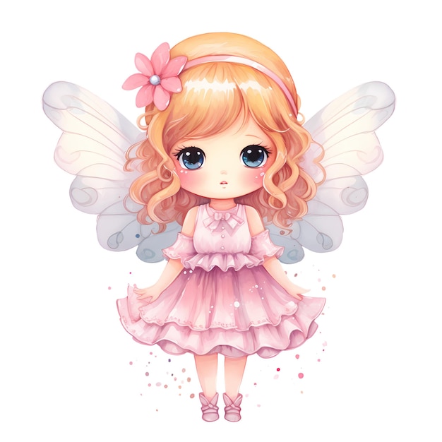 PSD cute pink baby fairy aquarela clipart ilustração