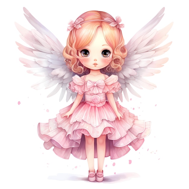 PSD cute pink baby fairy aquarell-clipart-illustration