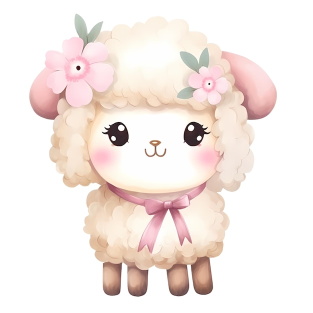 PSD cute pink little sheep aquarela ilustração de clipart