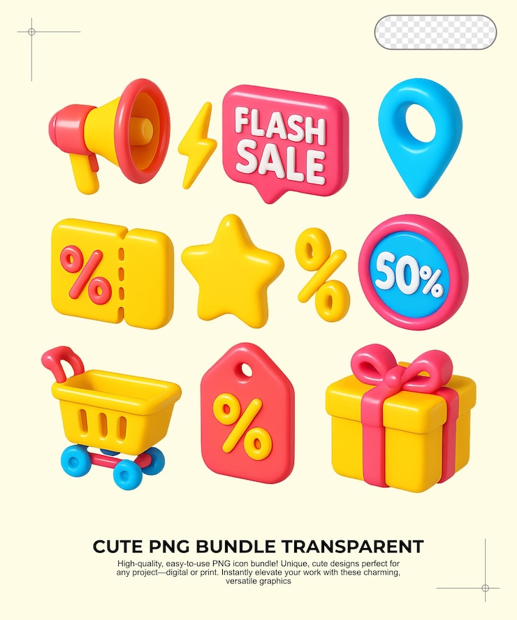 PSD cute png bundle sale desconto em compras e mais