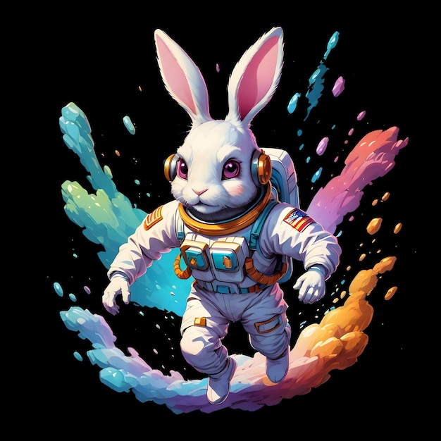 PSD cute rabbit bunny astronaut robot no espaço t-shirt design para dtf adesivo clipart