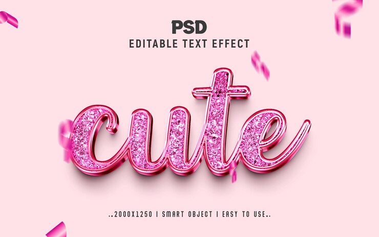 Cute rosa 3d estilo de efeito de texto PSD
