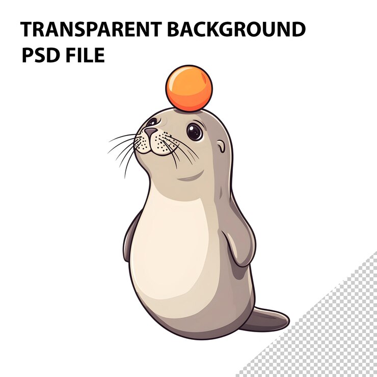 PSD cute seal balancing a ball