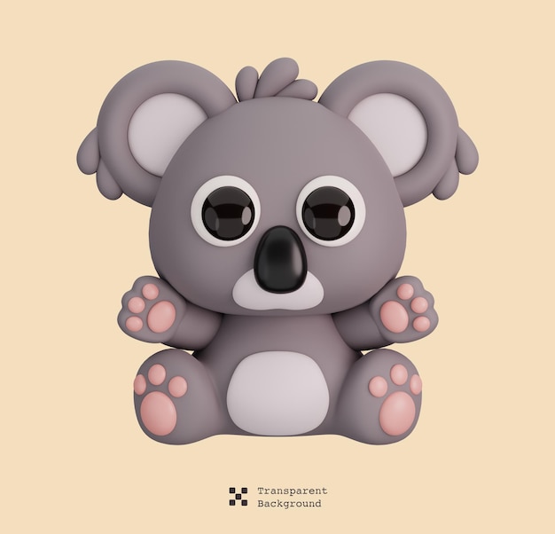 PSD cute sentado coala animais isolados cartoon estilo ícone conceito 3d render ilustração