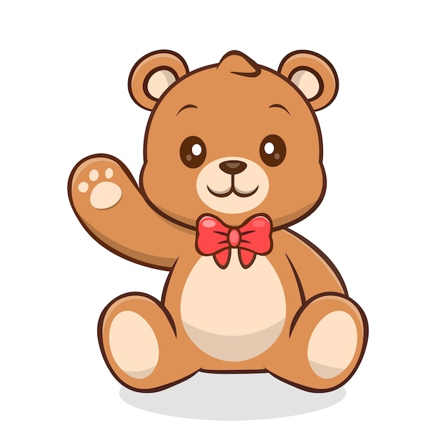 Cute Teddy Bear Vector Sitting Plüsch Spielzeug Hand winken Kinder Dekor Kinderzimmer Kunst oder Gruß