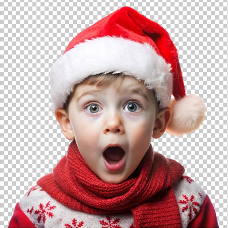PSD cutesurprised niño de navidad en fondo transparente