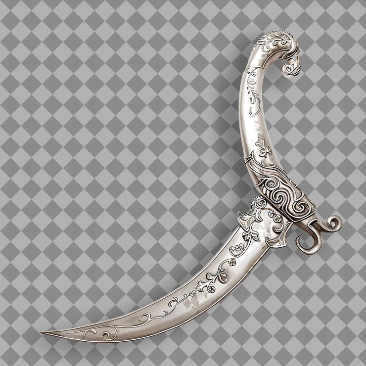 PSD cutlass plateado de plata refinado adornado con símbolos piratas un activo de juego png en un fondo limpio