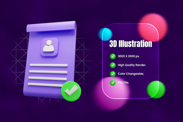 CV genehmigte 3D-Illustration oder Lebenslauf genehmigte 3D-Illustration oder CV-Design 3D-Illustration