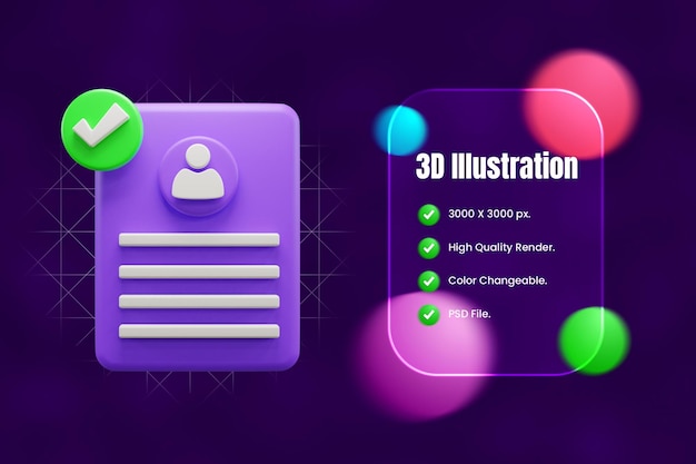 PSD cv genehmigte 3d-illustration oder lebenslauf genehmigte 3d-illustration oder cv-design 3d-illustration