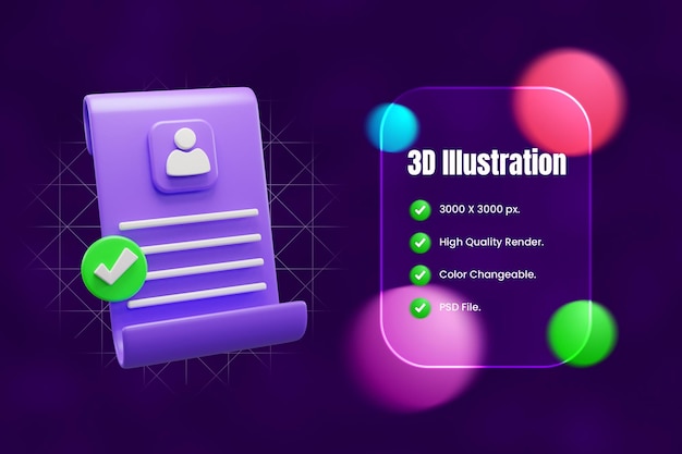 PSD cv genehmigte 3d-illustration oder lebenslauf genehmigte 3d-illustration oder cv-design 3d-illustration